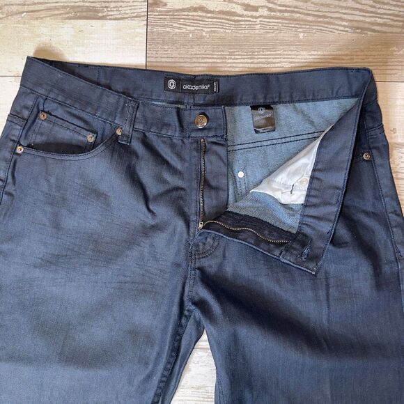 Akademiks Jeans Mens‎ 40x34 Navy Denim Flat Front Straight Leg Hipster Black Tab - Picture 9 of 15